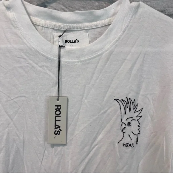 NWT Rollas Men’s Medium Bird Head Chain Stitch White T-shirt - Picture 7 of 7